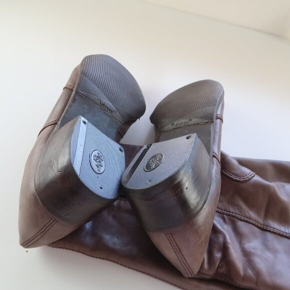 Via Uno With Vibram Sole Brown / Taupe Leather Knee-length Riding Boots - Picture 4 of 10